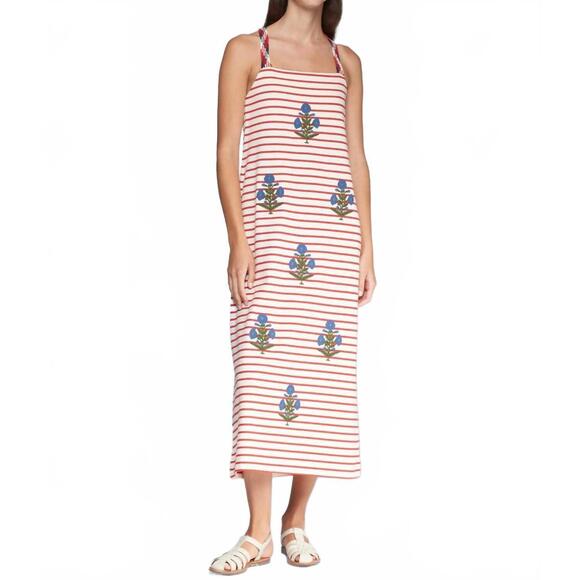 VILAGALLO Dresses & Skirts - NEW VILAGALLO lilou embroidered midi dress in red white stripe